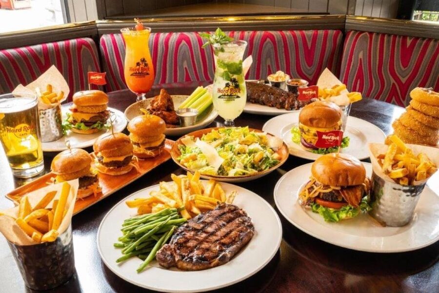 Meal at the Hard Rock Cafe Washington DC - The menu: burgers, salads, sandwiches, and desserts