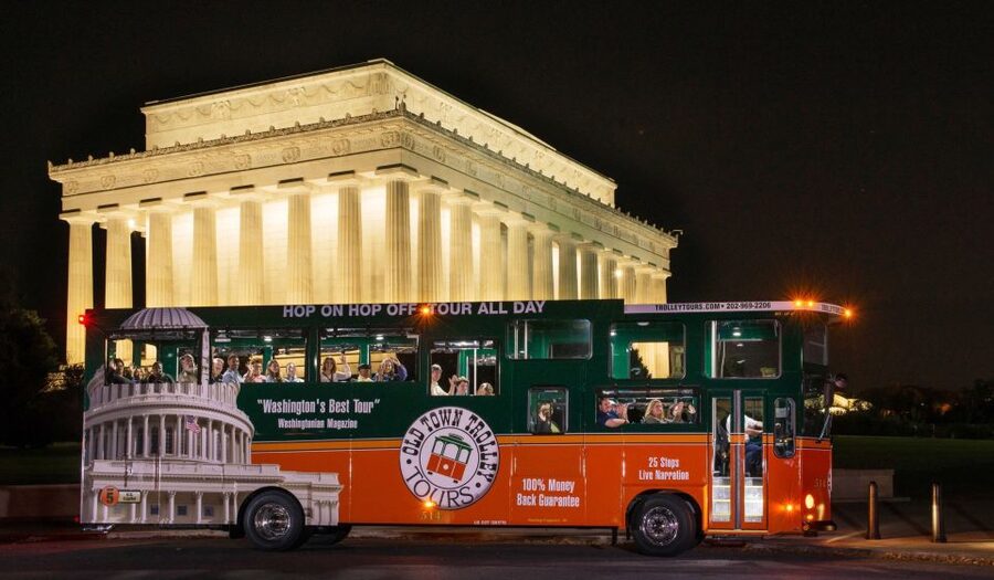 Washington DC: Monuments by Moonlight Nighttime Trolley Tour - The trolley ride and the view from stadium seating